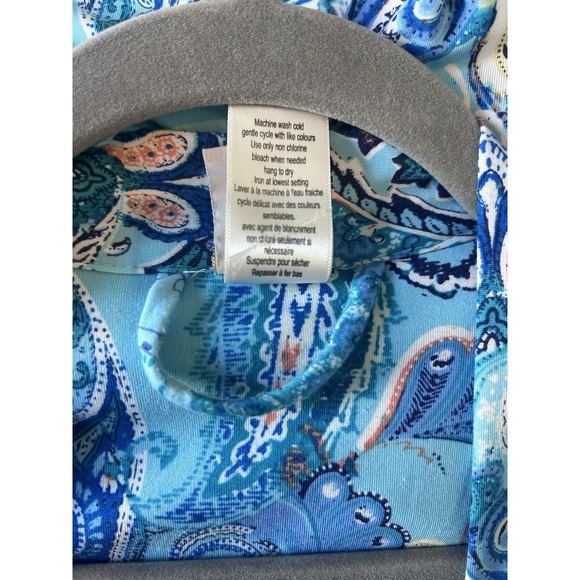 In Bloom By Jonquil Short Robe Womens Size 1X Aqua Blue Paisley Belted - Picture 6 of 8